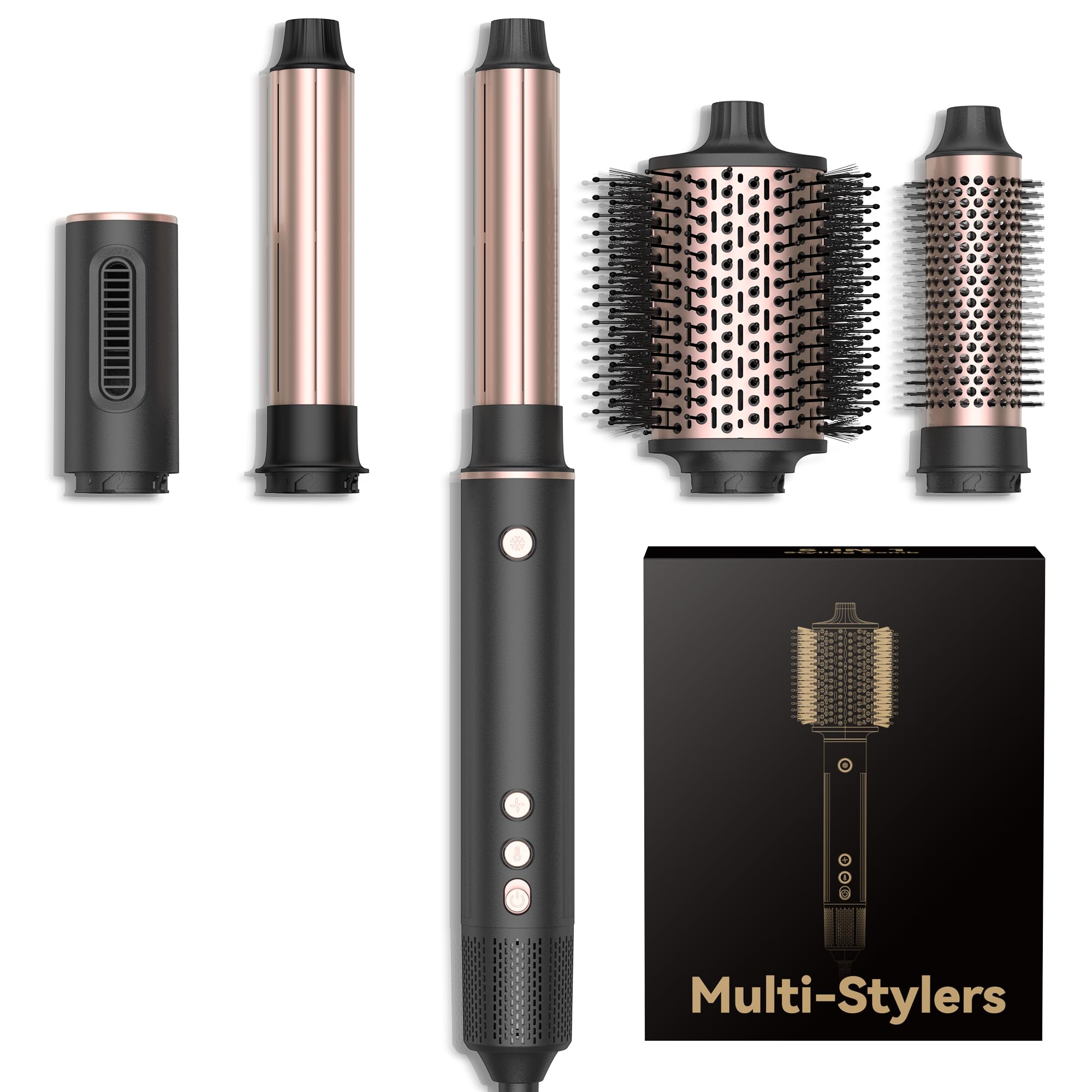 Hairstyler 5 in 1, Hair Styler Set, Haarstyler mit Fön Ionen Haartrockner, Automatischer Lockenstab, Hot Brush Rundbürste, Glättbürste Hairstyler Set für Glätten, Trocknen, Volumen, Locken