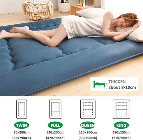 Miniatura 5 de Colchón de futón japonés extra grueso plegable enrollable para suelo, colchón de arrastre para el suelo, colchón de campamento, colchoneta de dormir