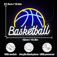 Vista 2 de LUCUNSTAR Letrero de neón de baloncesto con luz de neón para decoración de pared, letrero de neón LED con interruptor alimentado por USB, letrero