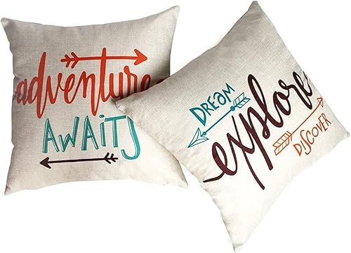 Juego de 2 fundas de cojín con diseño de flechas, fundas de almohada cuadradas decorativas para el hogar de 20 x 20 pulgadas (aventura espera, sueño