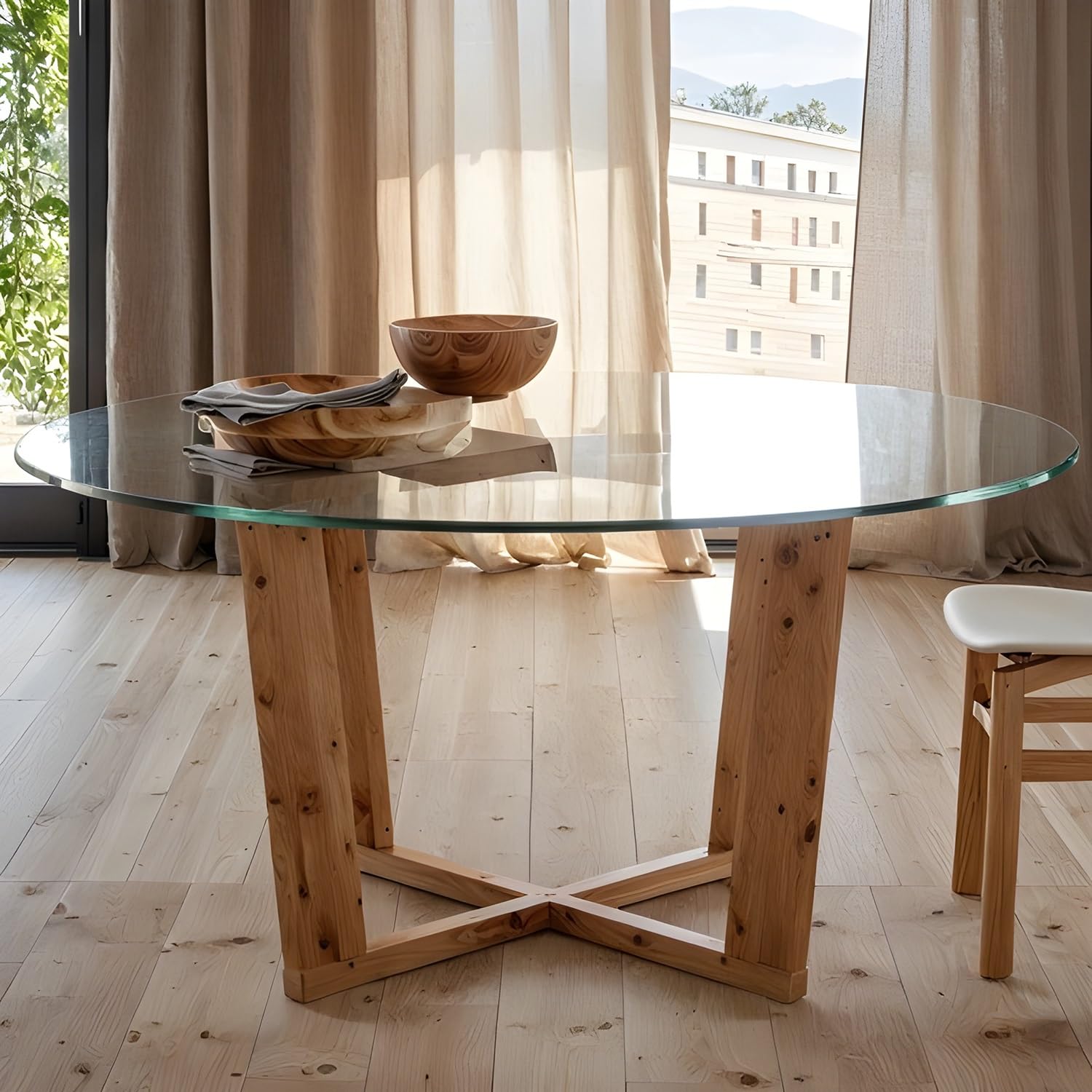 Mesa redonda de vidrio templado – Superficie protectora transparente pulida para comedor, patio y mesas decorativas – 22 pulgadas (550 mm) y elegante decoración del hogar