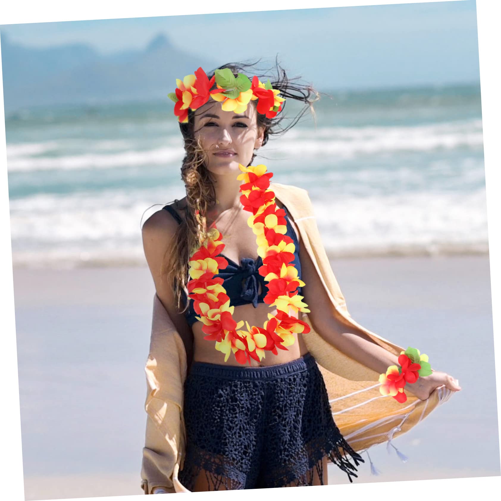 MAGICLULU 5 Juegos Leus Hawaianos Fiesta Luau Decoraciones Traje Hawaiano para Niñas Collar Hawaiano Leis Adornos Vestidos Hawaianos para Niñas Ley Flor Lei Flor Hawaiana Paño