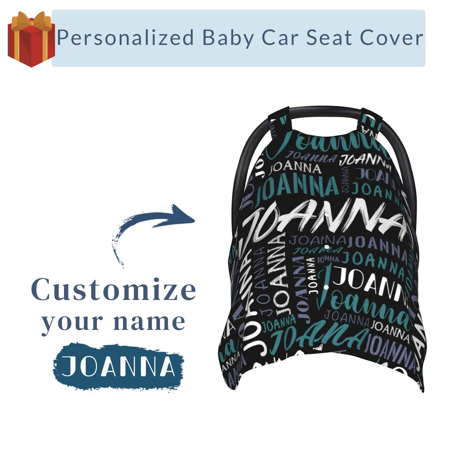 Custom Baby Car Seat Cover with Name, Personalized Name Car Seat Canopy for Babies, Customized Nursing Cover Gifts for Boy Girl Infant Newborn New Mom (Black Green)