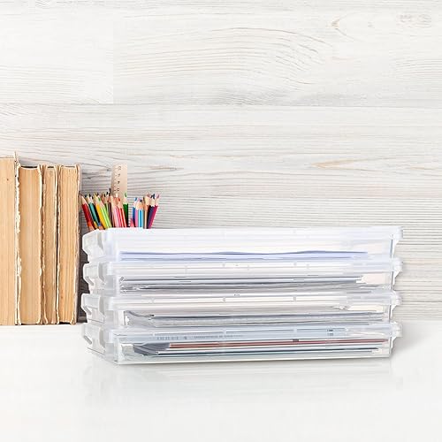 Miniatura 6 de 12 cajas de almacenamiento de papel de archivo A4 de 14.33 x 9.84 x 1.57 pulgadas, protector de revistas, transparente, apilable, portátil, para