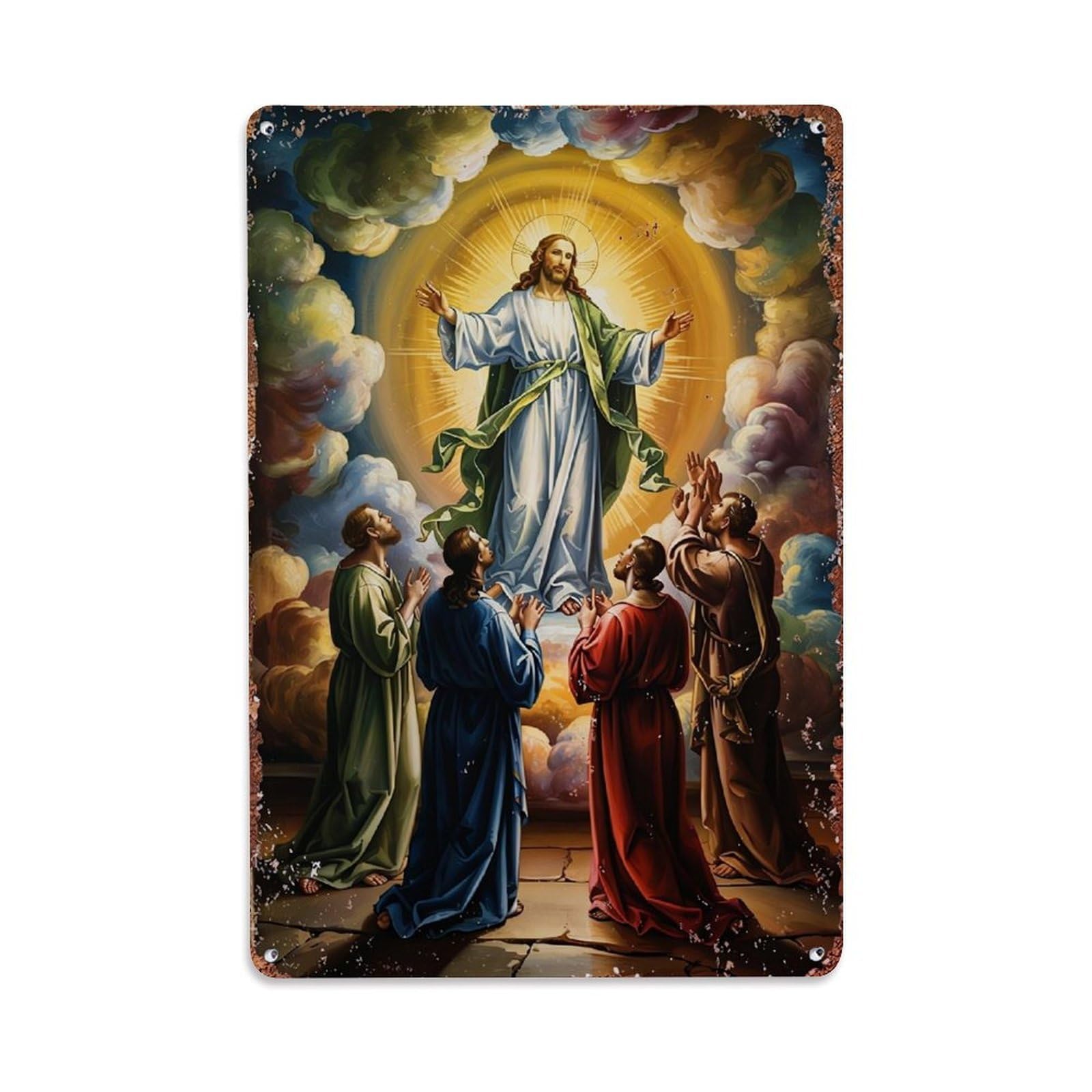 Jdfenggu Vintage Jesus Ascending To Heaven Art Retro Metal Tin Sign, Metal Poster For Bar, Home, Man Cave, Kitchen, Laundry Room Art Decor 8X12 Inch