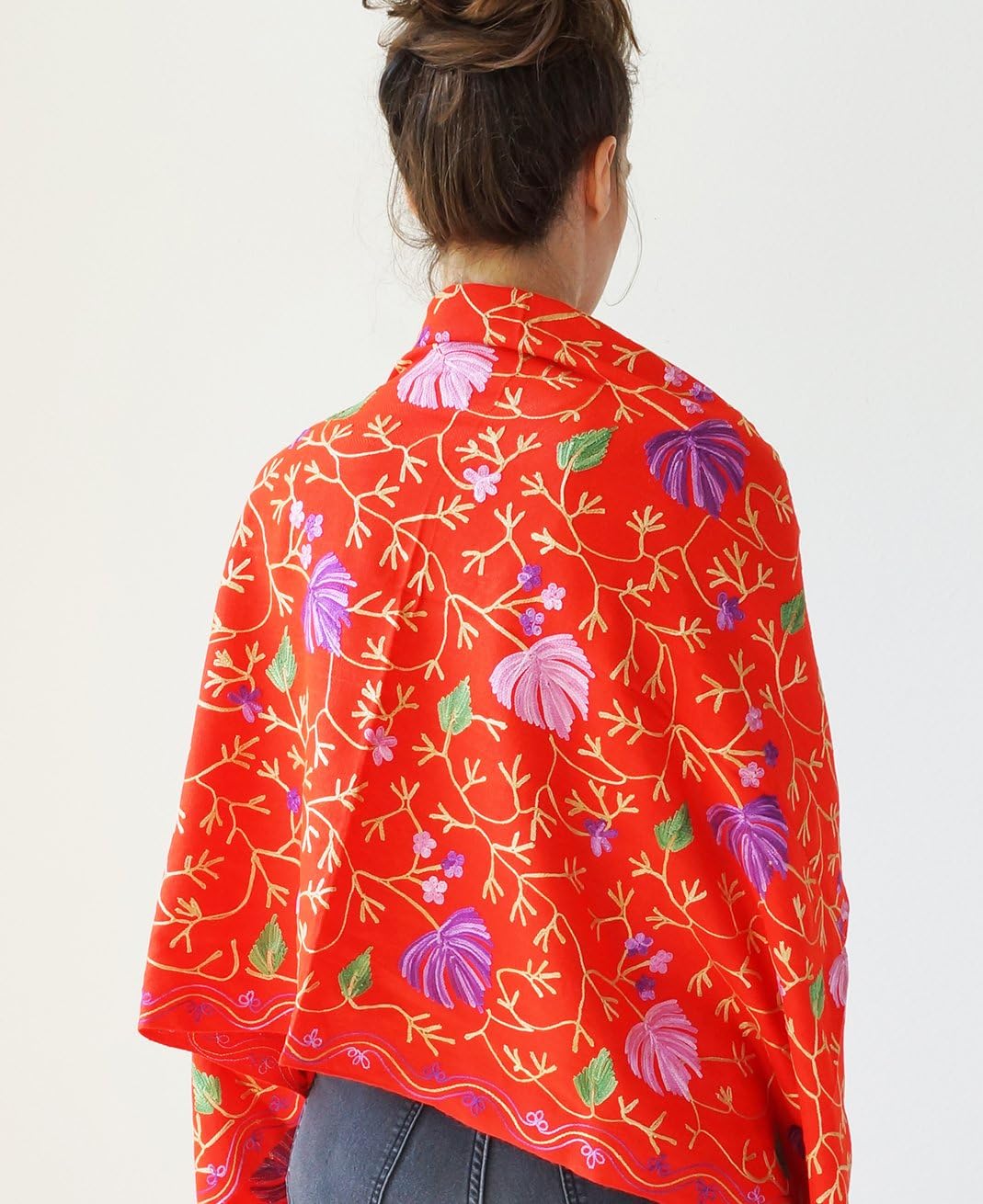 Om Shanti Crafts Large Scarf Wrap or Bright Floral Scarf or Winter Shawl