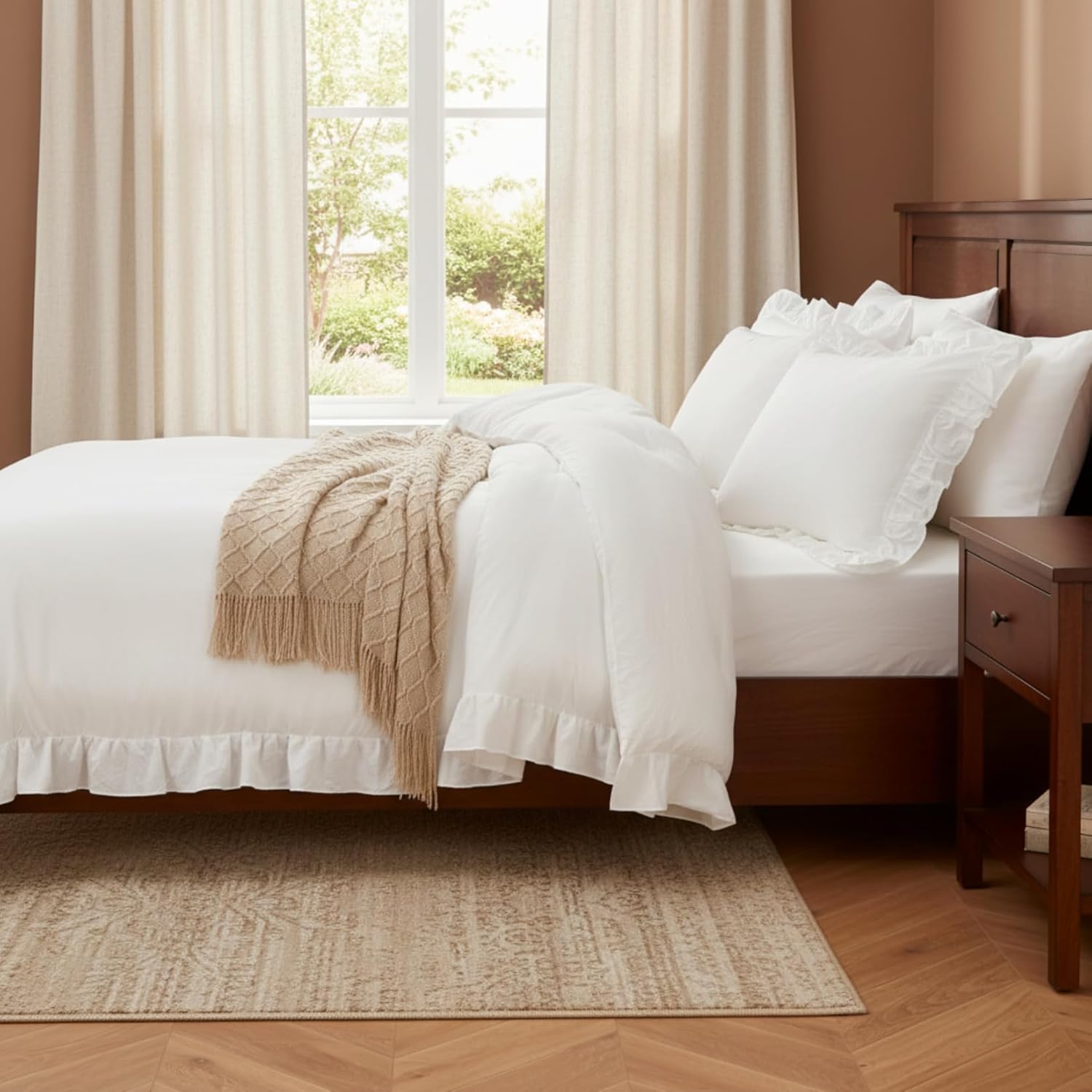 CAROMIO White Ruffled Queen Size Comforter Set, 3PCS Soft Washed Microfiber Lightweight & Fluffy All-Season Bedding Comforter with Vintage French Country Style, White, 90x90 in - Image 4