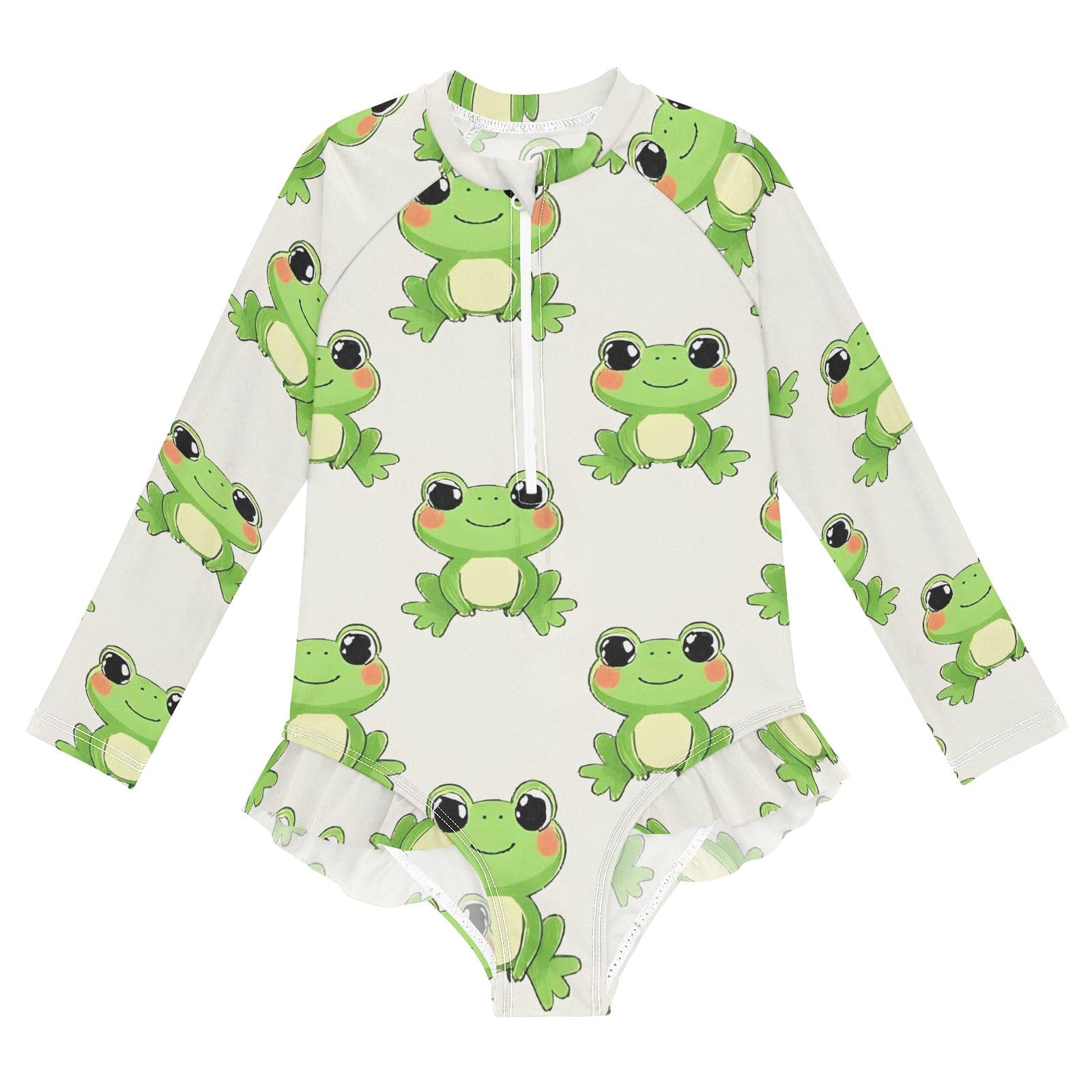 ALAZA Swimsuit for Girls Long Sleeve Rashguard Bathing Suit Frog Lovely Quick Dry 4T