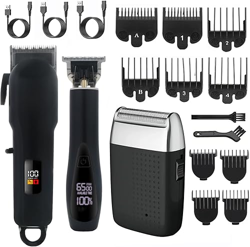 Roziapro Juego de cortapelos profesional 3 en 1, recortadora T-Shaper y afeitadora de papel de aluminio, recortadora de barba recargable, kit de