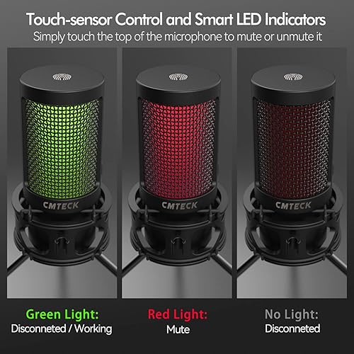 Miniatura 4 de CMTECK Micrófono USB, micrófono para PC con filtro pop y botón de silencio, micrófono de podcast de escritorio Plug & Play con indicador LED,