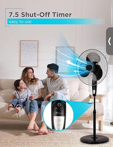 Miniatura 5 de Ventilador de pie de pedestal de 16 pulgadas para el hogar, oficina, dormitorio, con cuchillas dobles oscilantes, motor de CA silencioso, altura