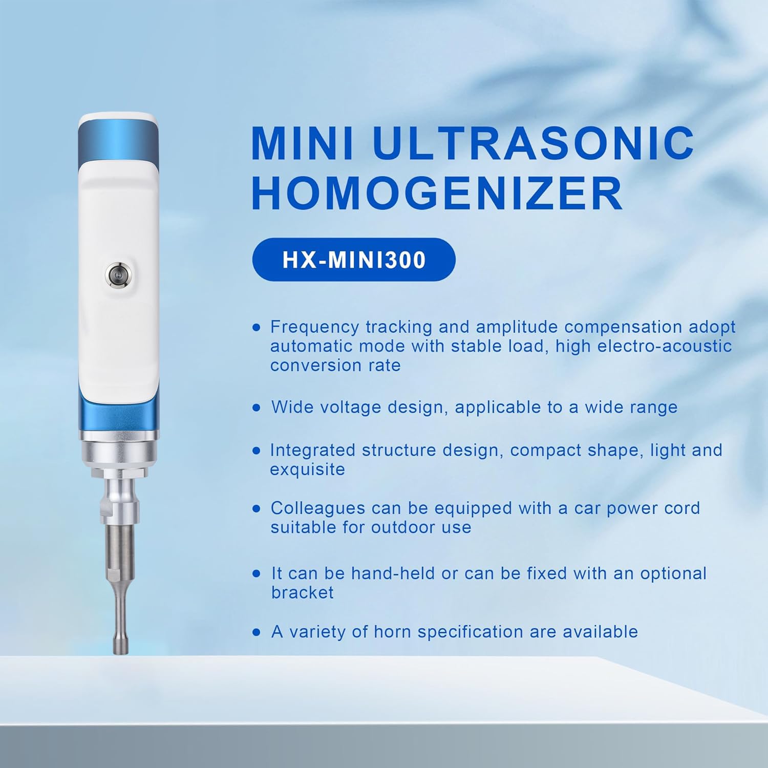 +UXI Homogeneizador ultrasónico de mano de laboratorio Mini disruptor de células Sonicator Procesador ultrasónico peso ligero 7~100W 100~230V (0.1-300ml (diámetro 8mm))