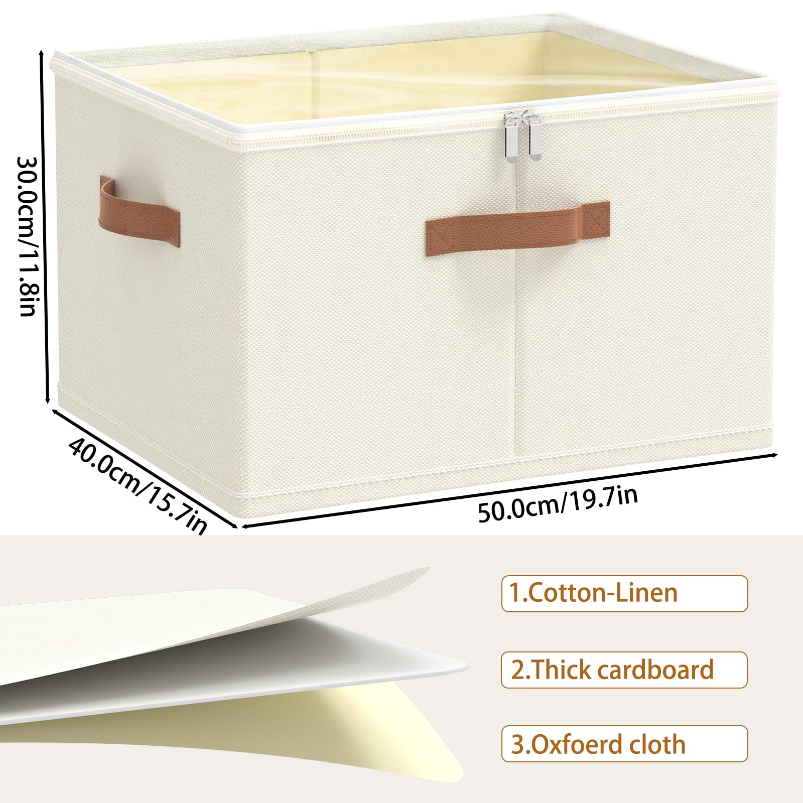 OUTBROS 2 Set Scatole Portaoggetti, Scatole Pieghevole, 50x40x30 cm, Beige | Scatole armadio in tessuto con coperchio per vestiti, Cassettiera per armadio interno con maniglie