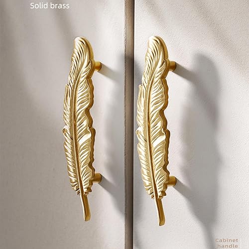 Miniatura 6 de 2 pomos de latón macizo con plumas para cajón, manija de cajón de plumas doradas, manijas pequeñas, manijas minimalistas modernas para armario de