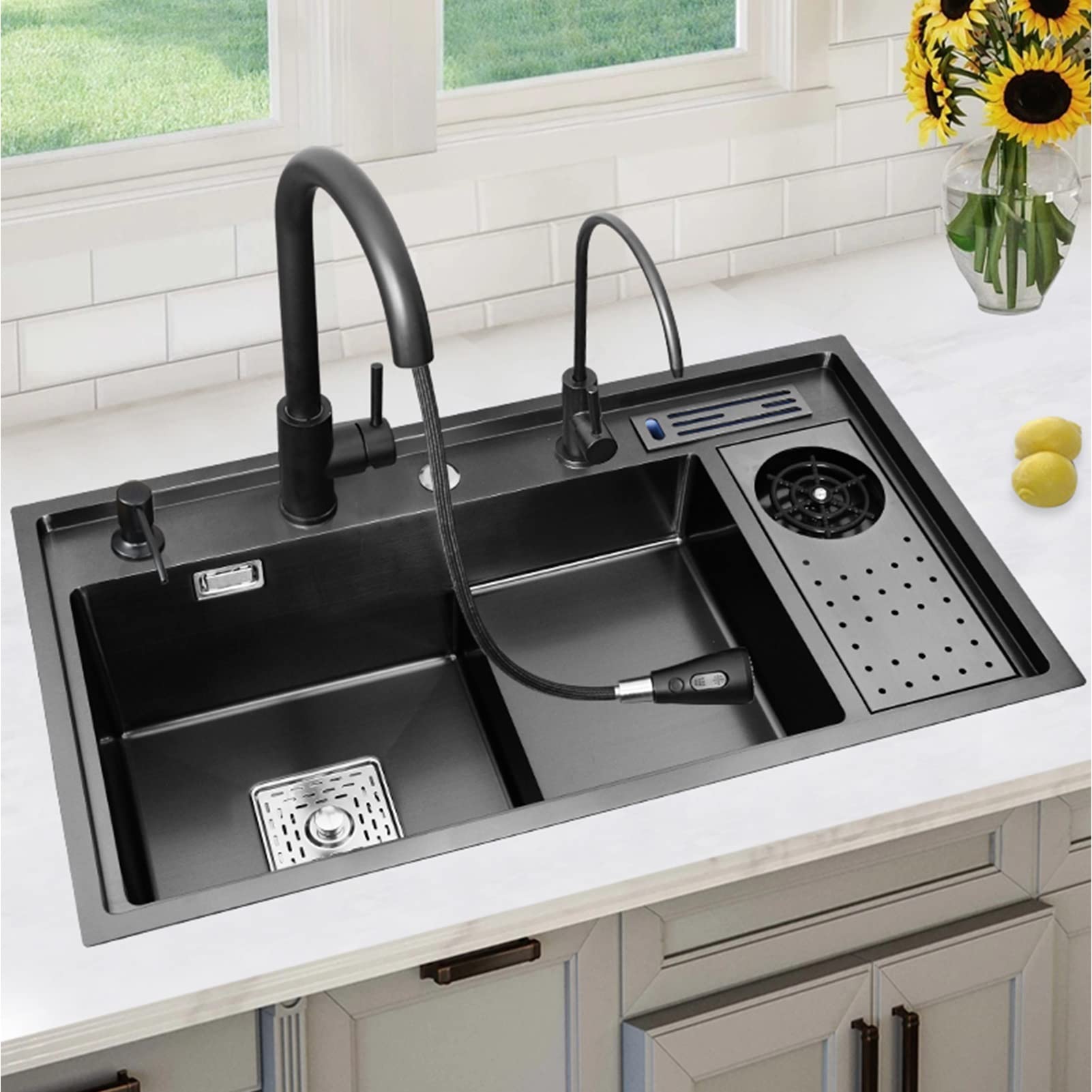 CZYWKDDPP Single Bowl Stepped Bar Sink, 304 Stainless Steel with Cup Washer and Faucet Recessed Or Under-Counter Installation Multiple Package Options