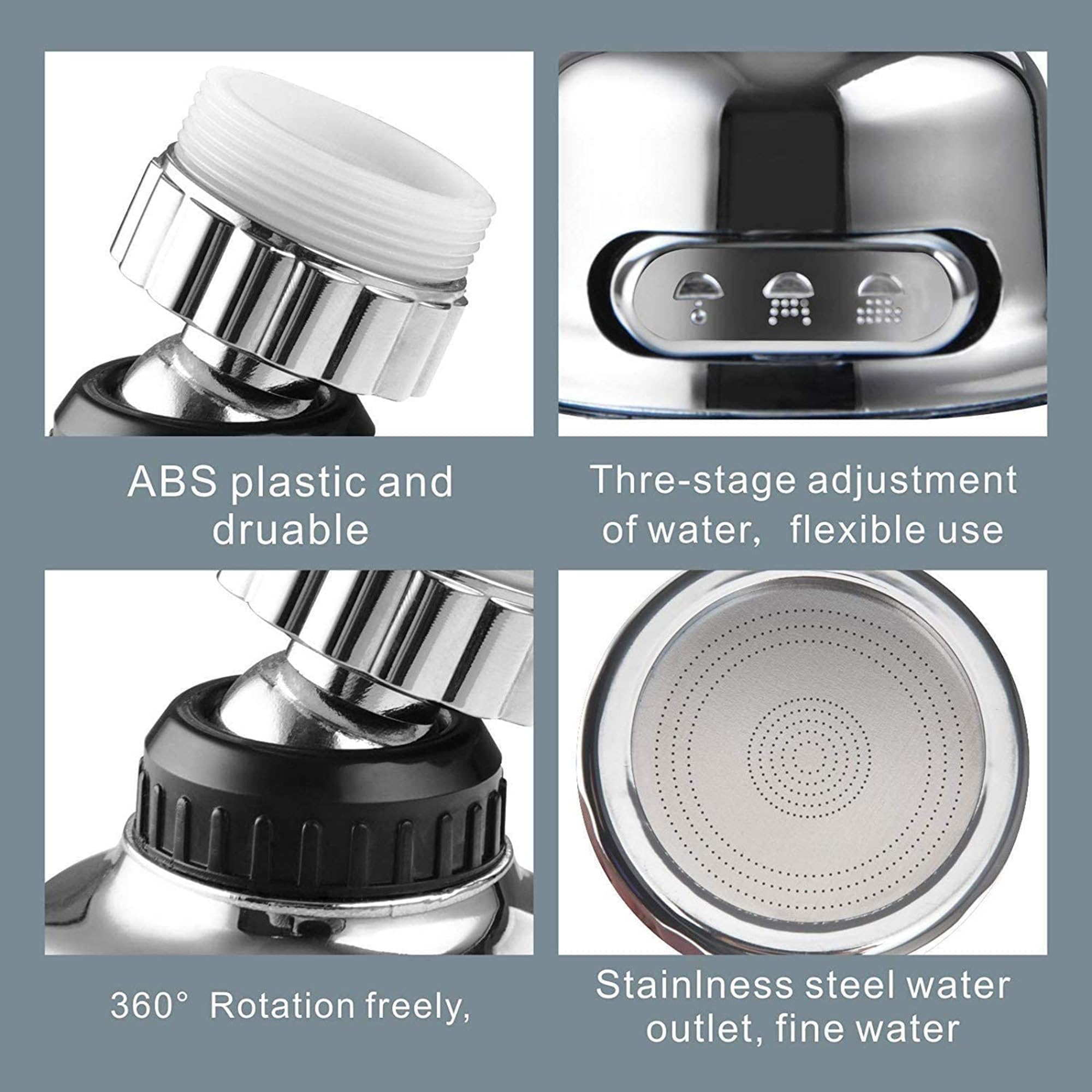 ARQIVO® 360 Degree Swivel Faucet Tap Aerator - Adjustable 3 Mode Water Saving ABS Plastic Splash Proof Nozzle Filter for Bathroom Kitchen (Short) 4