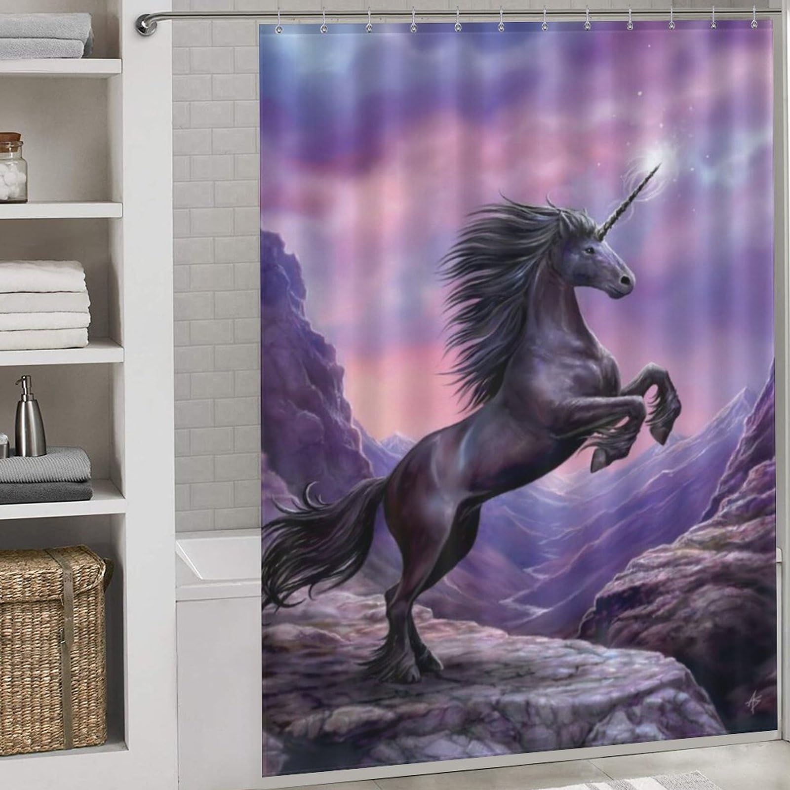 Rideau de douche cheval lavable en machine, tissu polyester imperméable haute densité 168x183