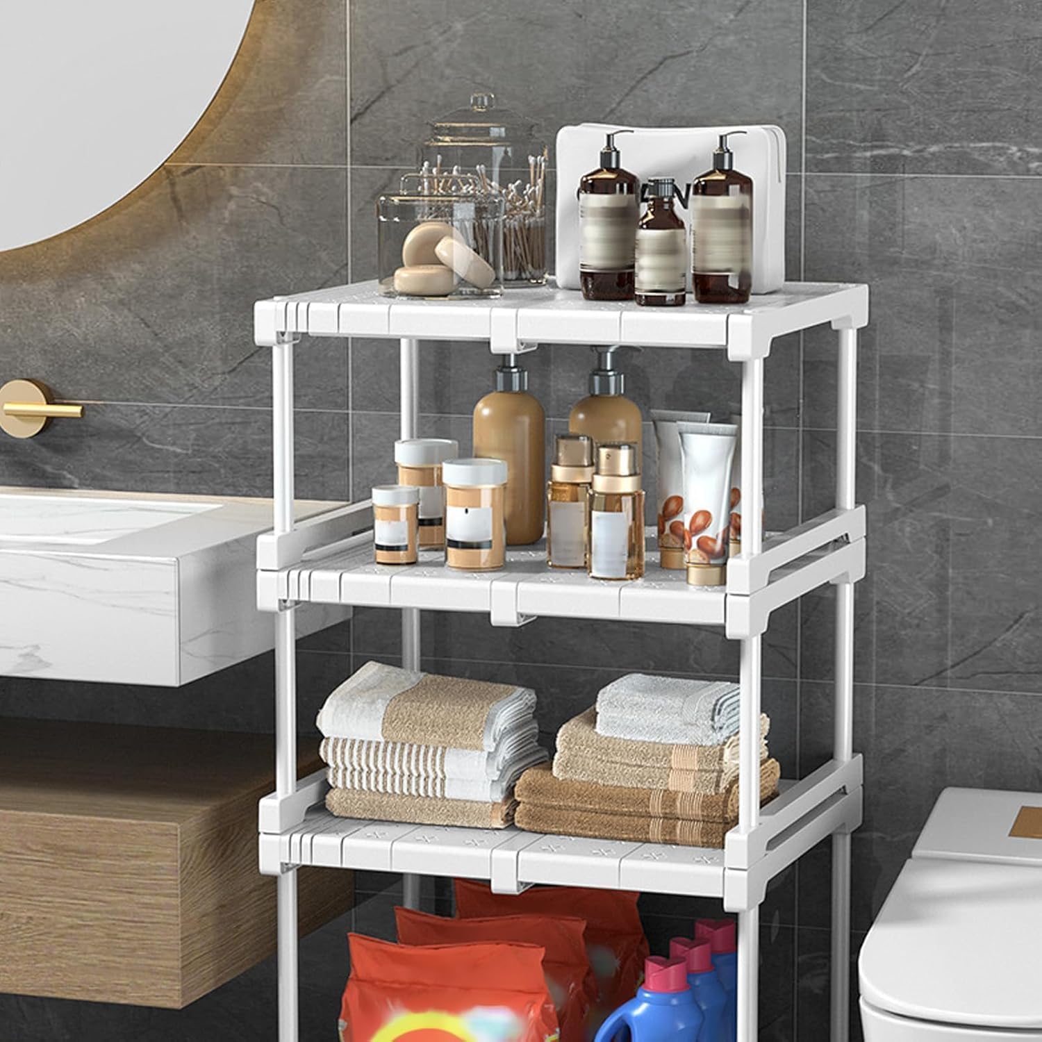 Mensole per Armadio Interno Estensibili Regolabili – Ripiani Salvaspazio Senza Fori per Cucina, Bagno, Camera da Letto – Organizer Multifunzione (Bianco,67-88 * 42 * 22)