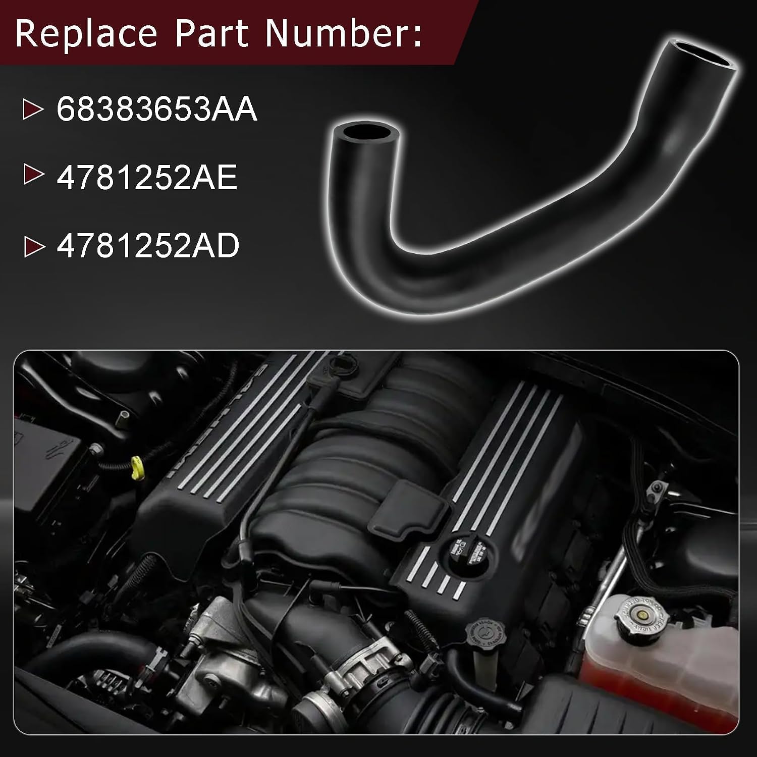 68383653AA PCV Valve Hose Replace Fit for Dodge Grand Caravan 2004-2010 Caravan 2004-2007 for Chrysler Pacifica 2005-2008 Town & Country 2004-2010, PCV Valve to Intake Hose Replace 4781252AE 4781252AD