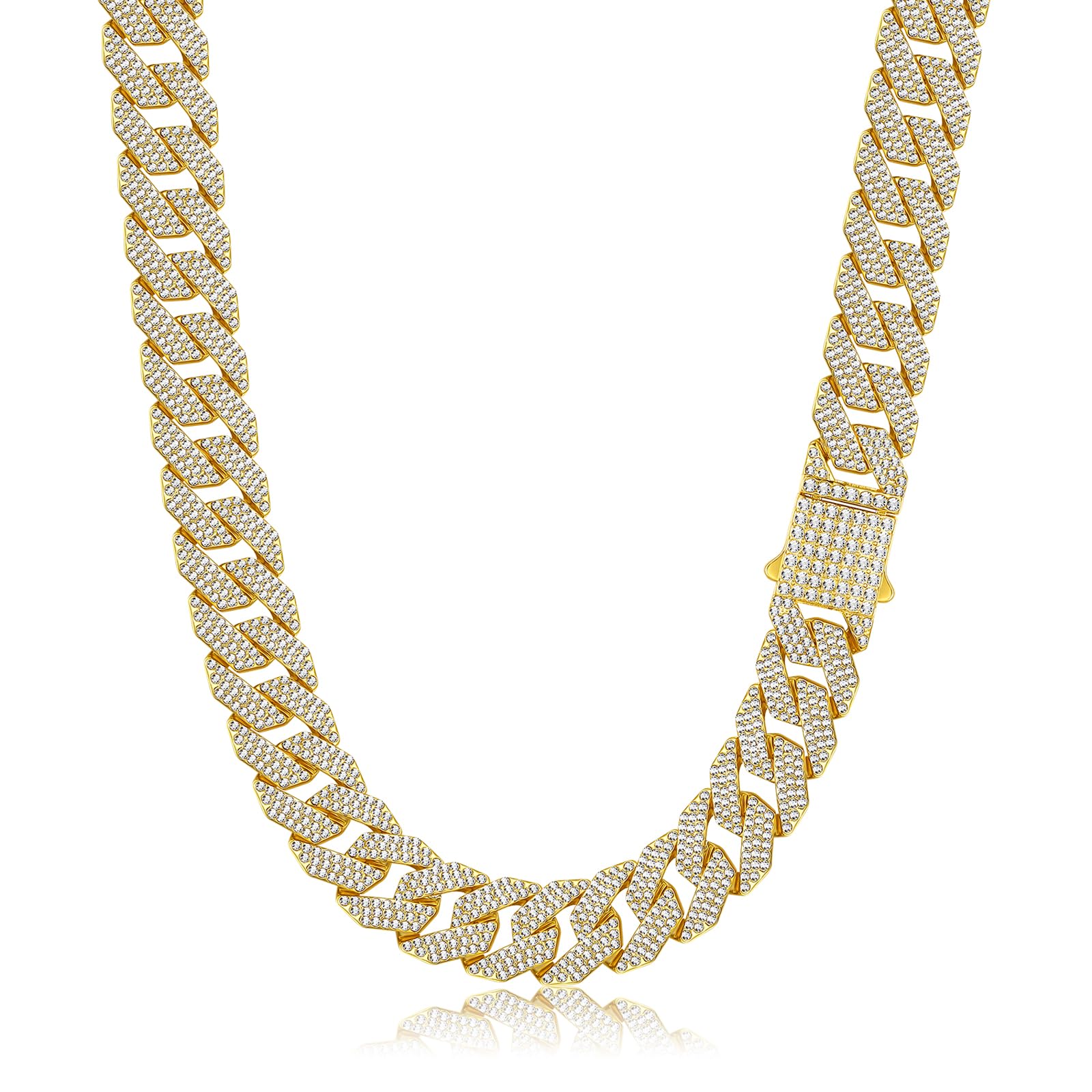 EDINGM Cuban Link Chain for Men, Silver/Gold Diamond Miami Cuban Necklace for Women, 15mm Iced Out Hip Hop Jewelry