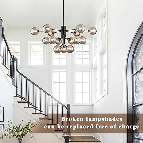 Miniatura 6 de Candelabros para comedor 15 luces Sputnik Candelabros modernos de mediados de siglo, lámpara de techo semiempotrada con globo ahumado, lámpara