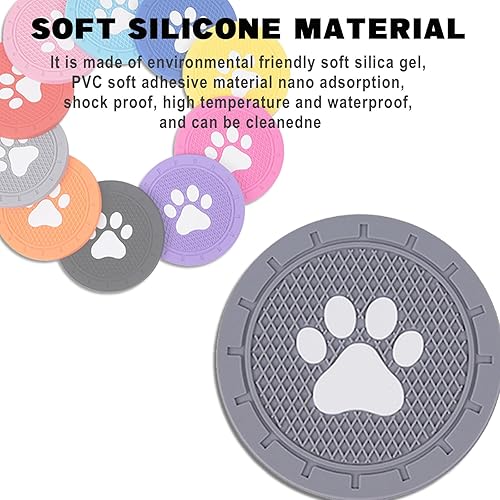 Miniatura 6 de Paquete de 4 posavasos para automóvil, con inserto de pata de perro, 2.75 pulgadas, antideslizante, a prueba de golpes, accesorios de decoración