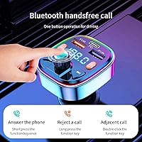 Vista 5 de Transmisor FM Bluetooth - Coche Bluetooth 5.0 inalámbrico manos libres transmisor FM receptor Radio MP3 adaptador Player, manos libres estéreo Bass