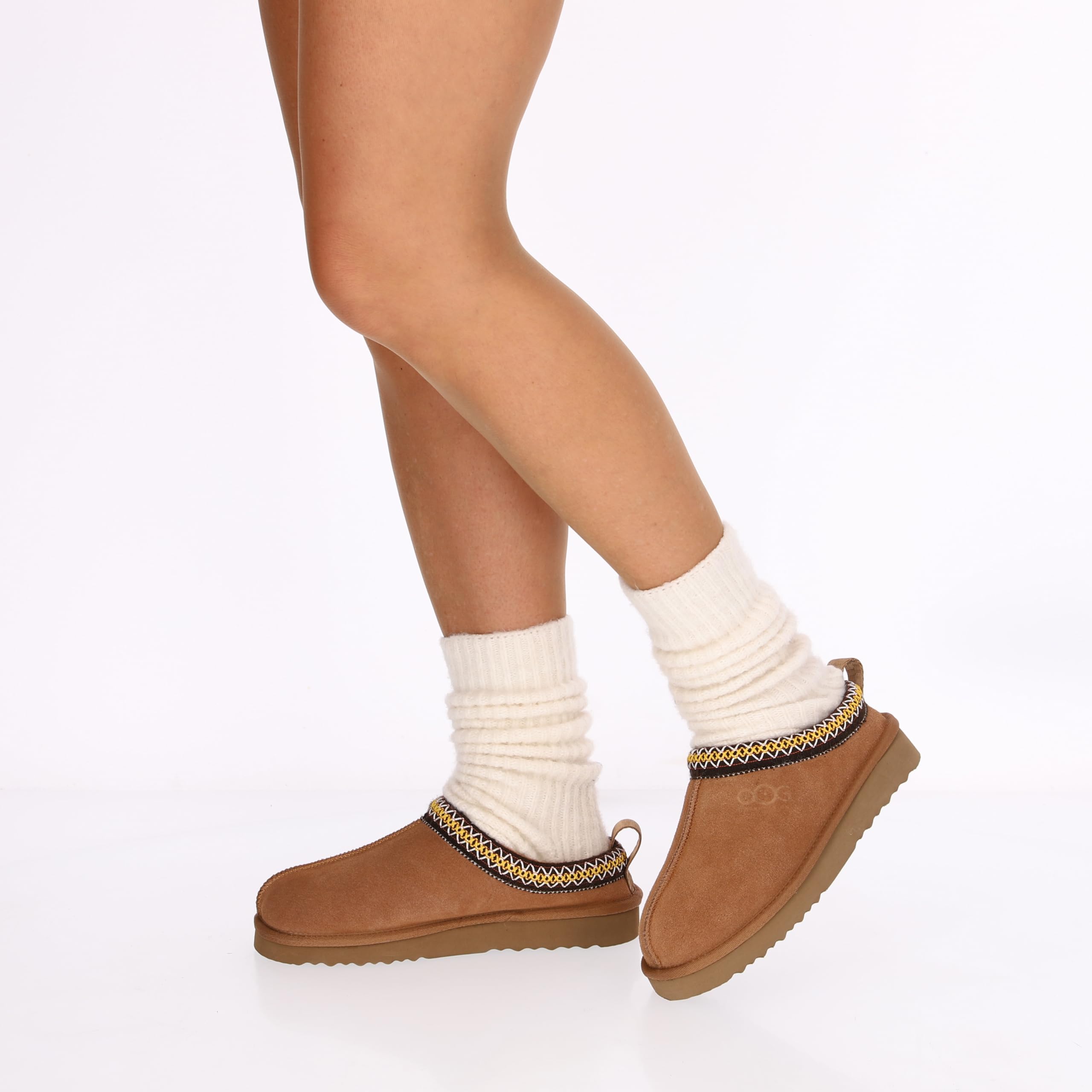 OOG Damen Lederpantoffeln, Winterboots warme gefütterte Hausschuhe, Pantoffeln mit Echt-Leder