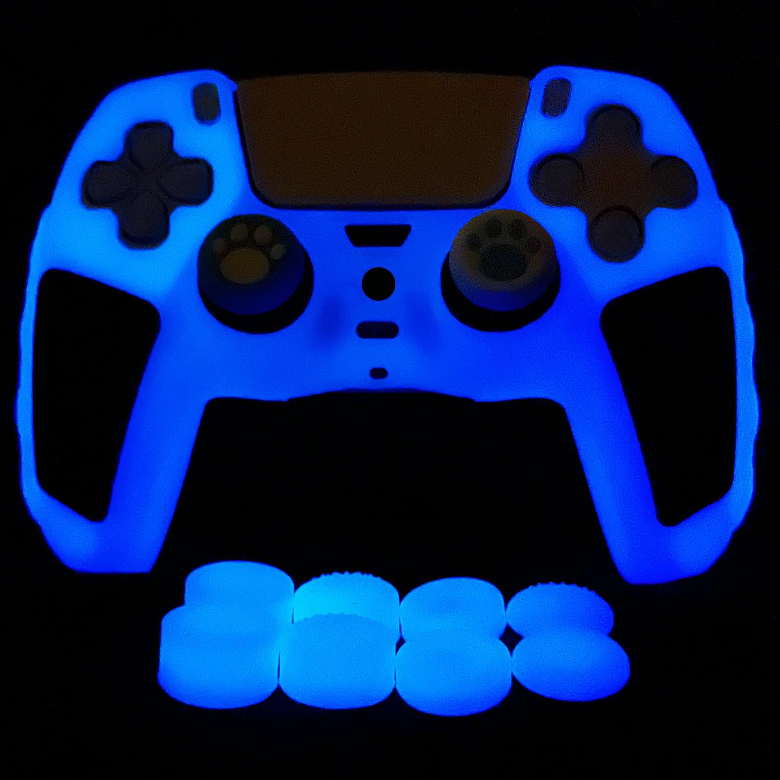 Glow in The Dark PS5 Controller Skin Blue Anti Slip Soft Thicked Studded Silicone Cover Skins Compatible with