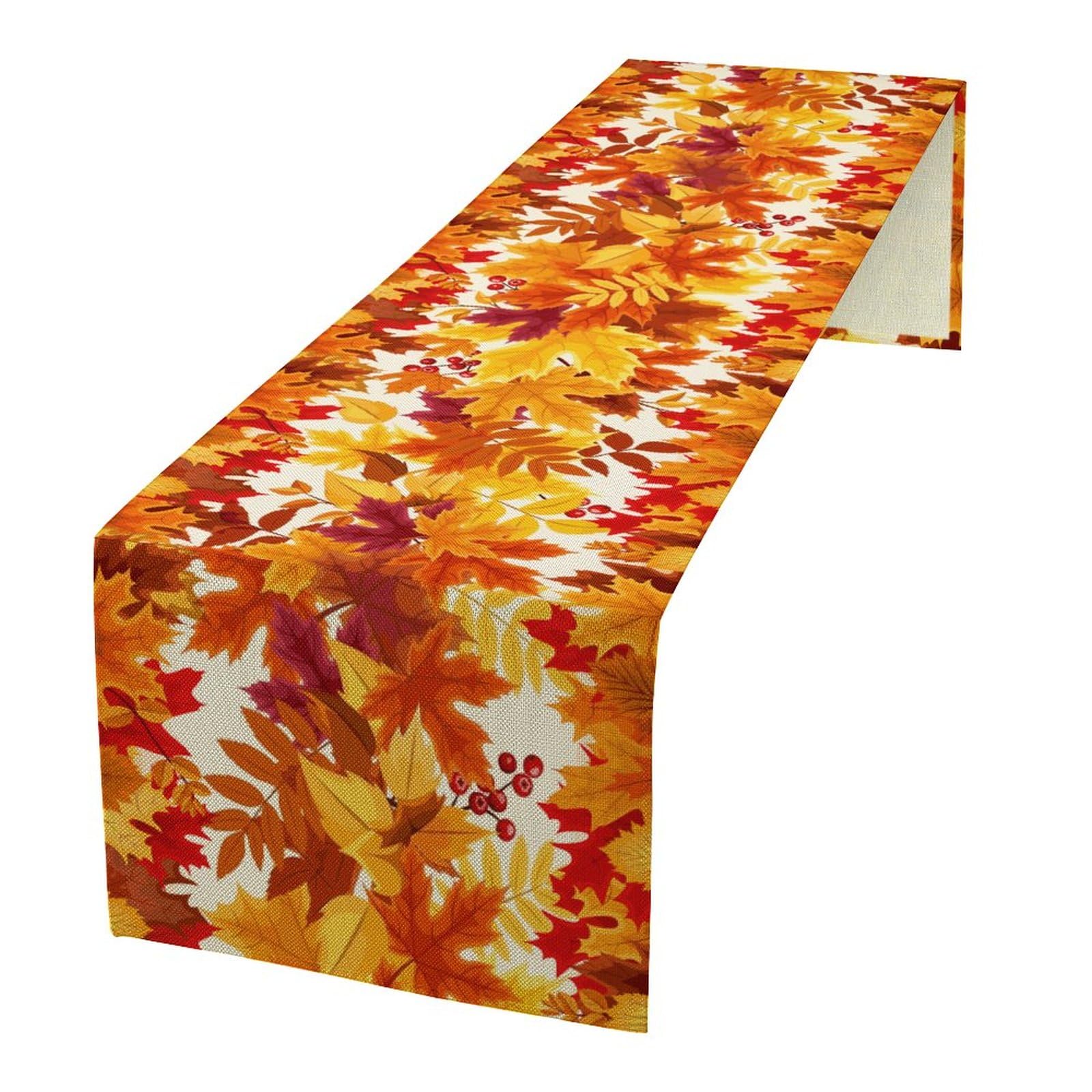 Fall Table Runner Maple Leaves Cherry Pattern Table Runner Table Cloth Decoration Dresser Garden Farmhouse Wedding Party Vacation Dinner Home 13x120 inches