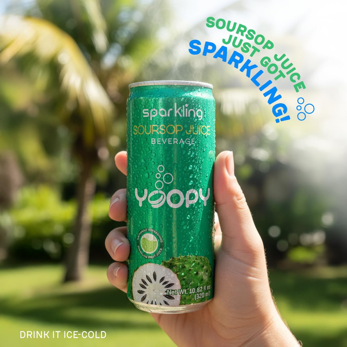 Yoopy Sparkling Soursop Juice – 12 Pack (10.82 fl oz Each) – Made with 55% Real Soursop Juice – No Added Sugar – Tropical & Bubbly Drink – Best Served Cold