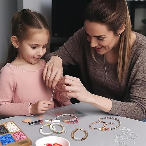 Miniatura 7 de 3960 cuentas de arcilla plana blanca, 12 hebras, cuentas planas de arcilla para pulseras, fabricación de joyas, Hukiwow cuentas planas redondas de