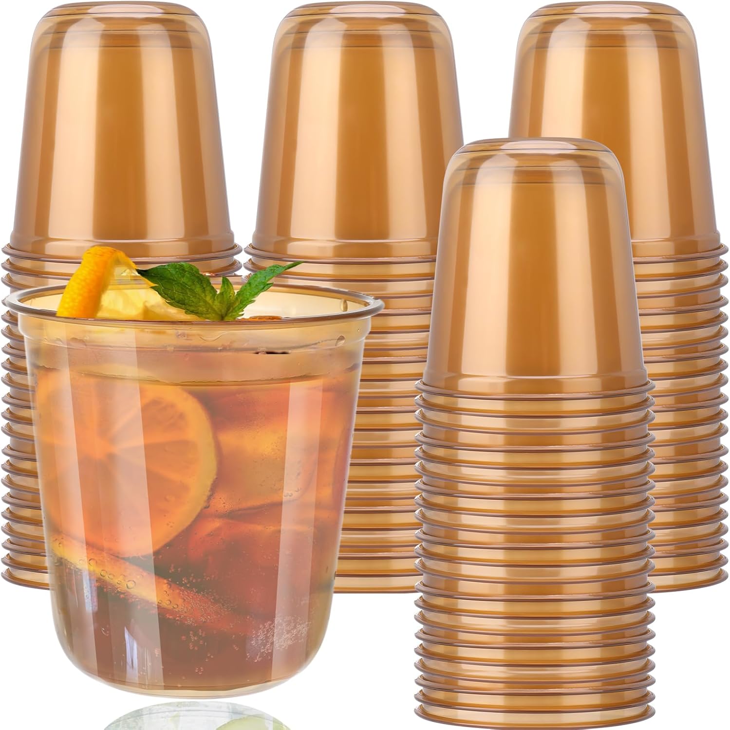 50pcs 12oz Disposable Stemless Glasses,PET Disposable Drinking Cups,Cold Party Clear Plastic Wine Glasses for Parties Birthday,Wedding,Meeting,Christmas Party Supplies. (Glod)