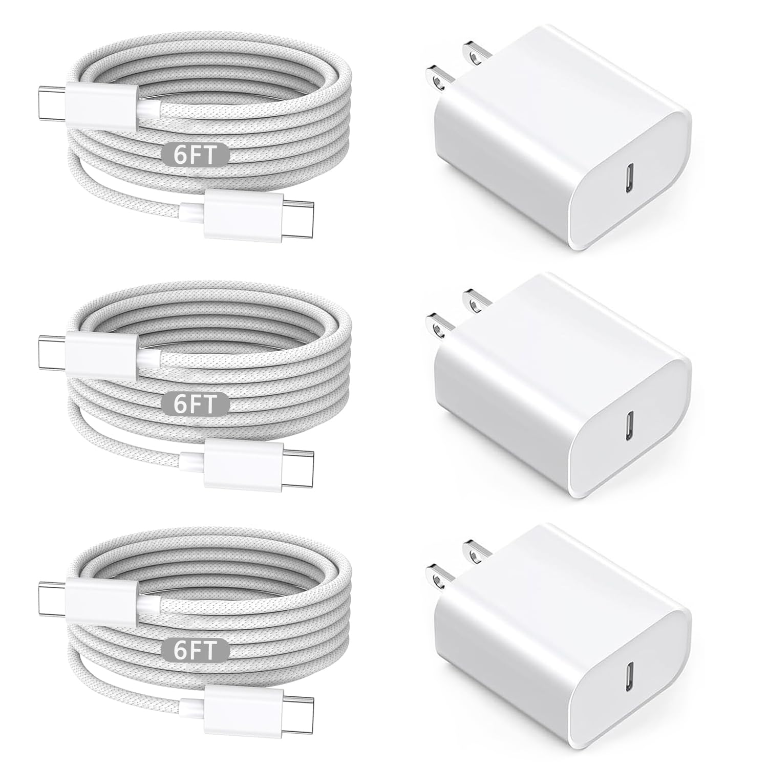 Apple MFi Certified iPhone Charger Fast Charging 6FT 3Pack Fast USB C Wall Chargers Plug Adapter USB C