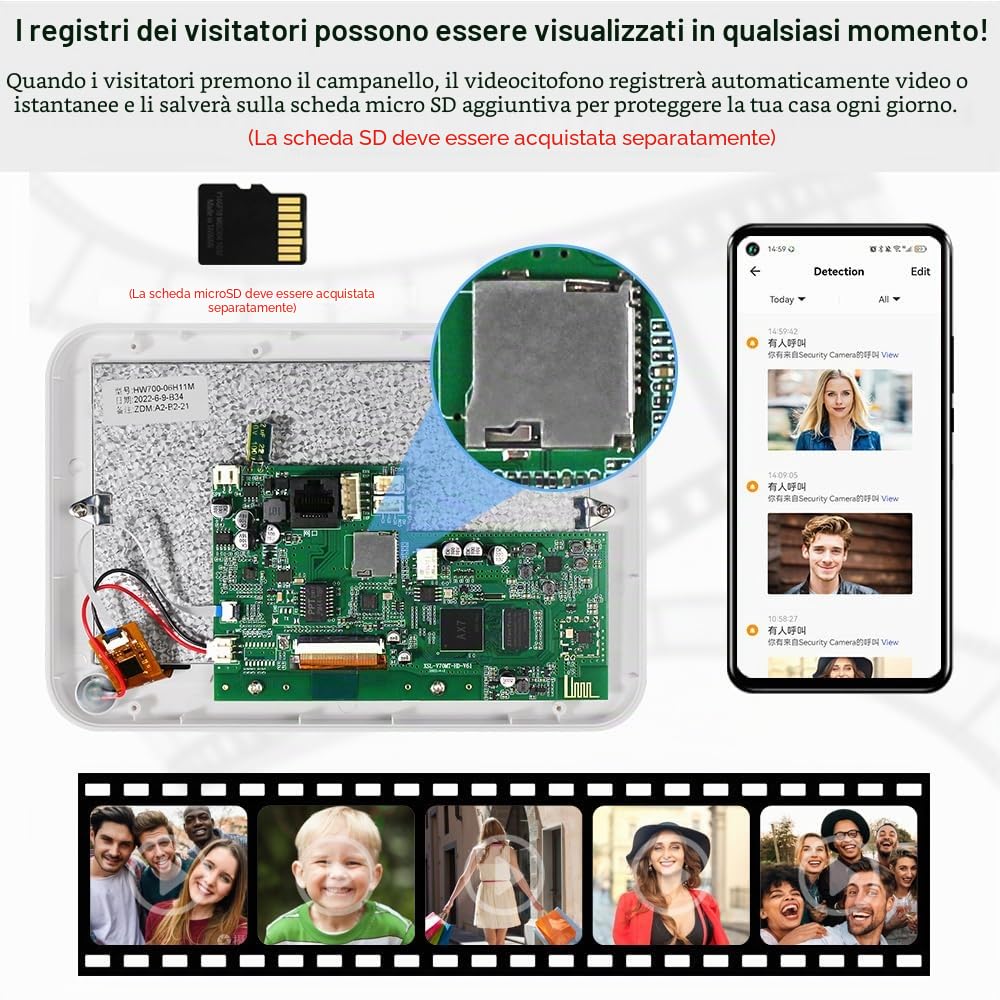 7Inch 1080P Wifi Tuya Smart Sistema Videocitofono per 1-Famiglia Casa,Touch Screen,Impermeabile Visione Notturna HD Fotocamera