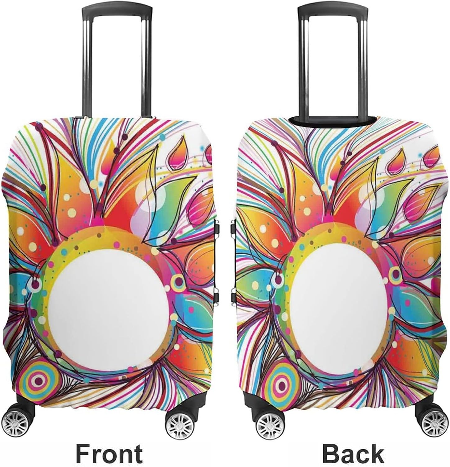 Washable Luggage Cover, Abstract Decor Elastic Travel Luggage Cover, Smoky Wavy Floral Design Rainbow Stripes and, Fits 30-32 Inch Luggage, Great For Vacation Travel, Multi