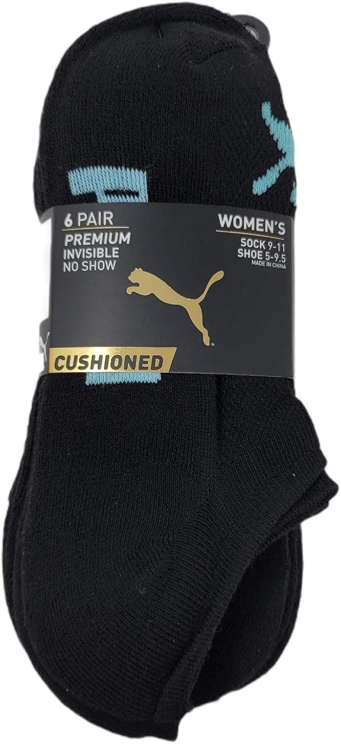 Puma Women's Invisble No Show Athletic Socks Black (pack of 6) - Image 4