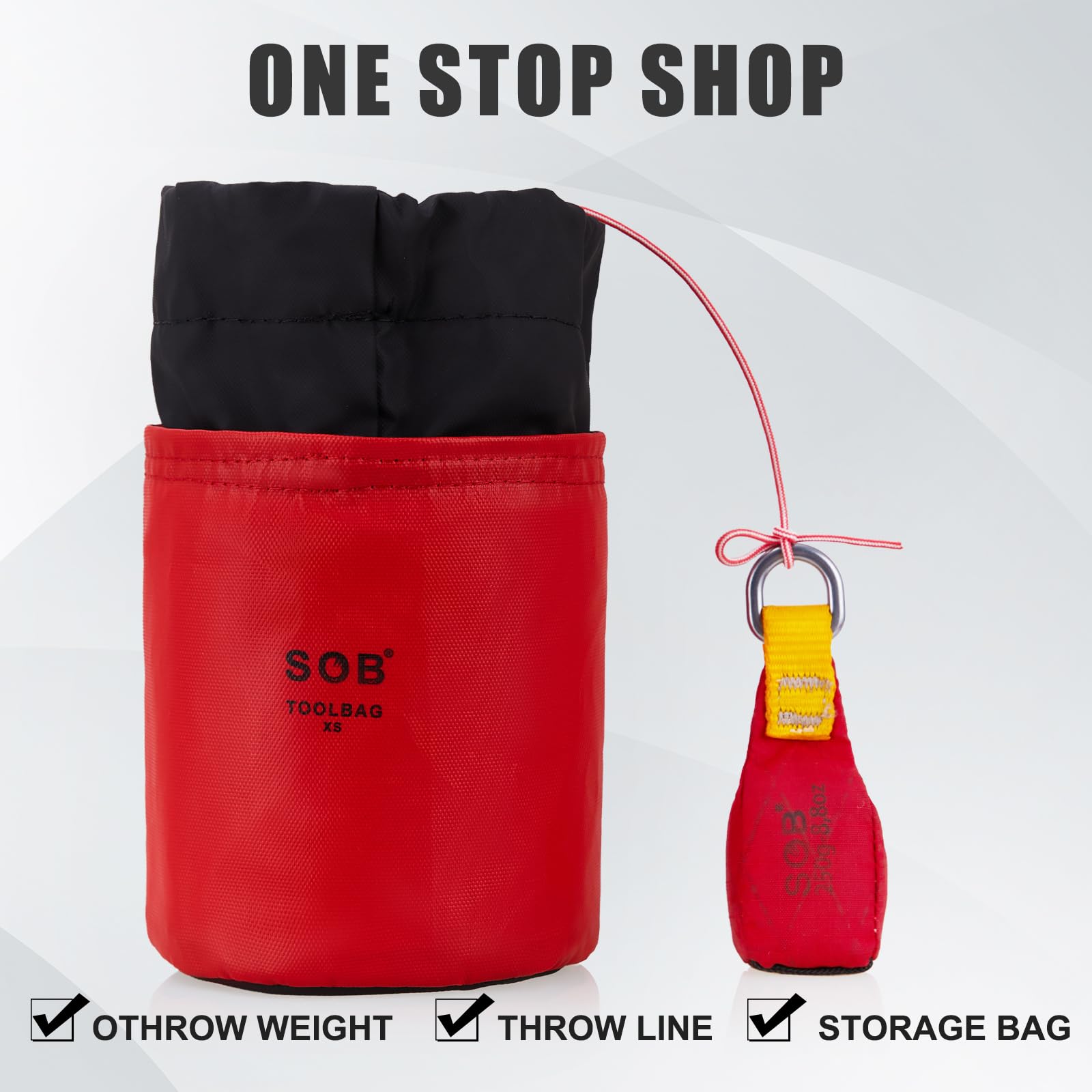 Sac de Lancer avec Ligne de Lancer, Sac de Lancer + Ligne de Lancer de 60m pour l'escalade des Arbres, Le Travail des Arbres, l'alpinisme (Rouge, 250g)