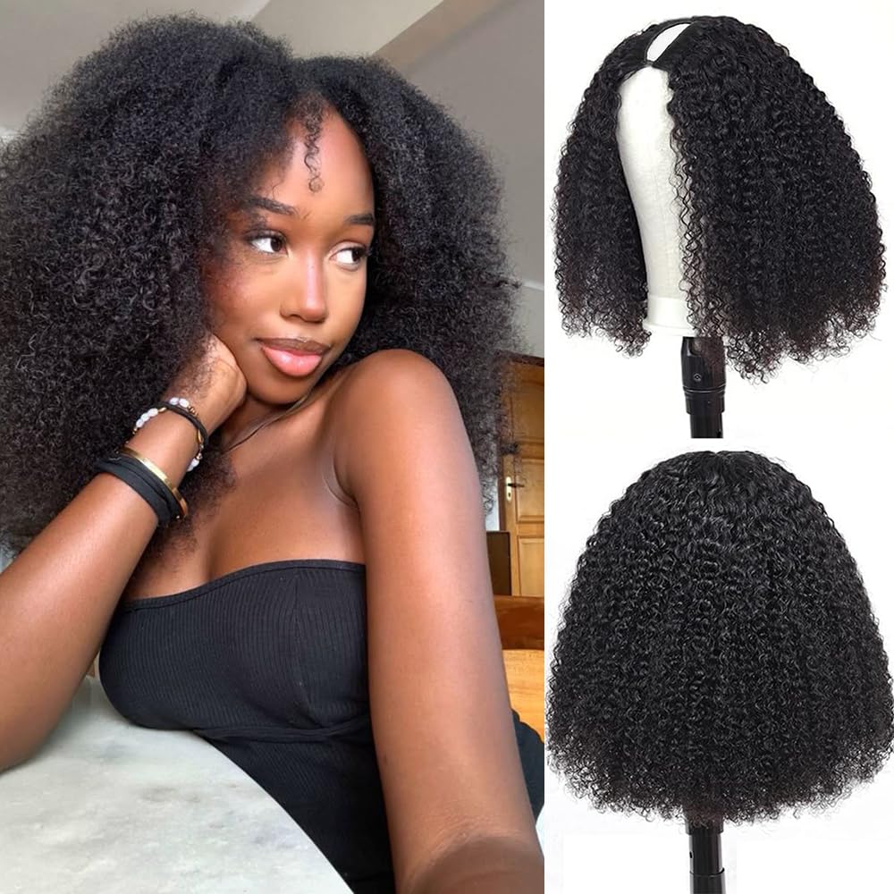 Homgoss Afro Kinky Curly Human Hair Wigs Upgrade V Part Wigs Human Hair With Drawstring,200% Density Wear And Go Glueless Wig Full Head Clip Ins Half