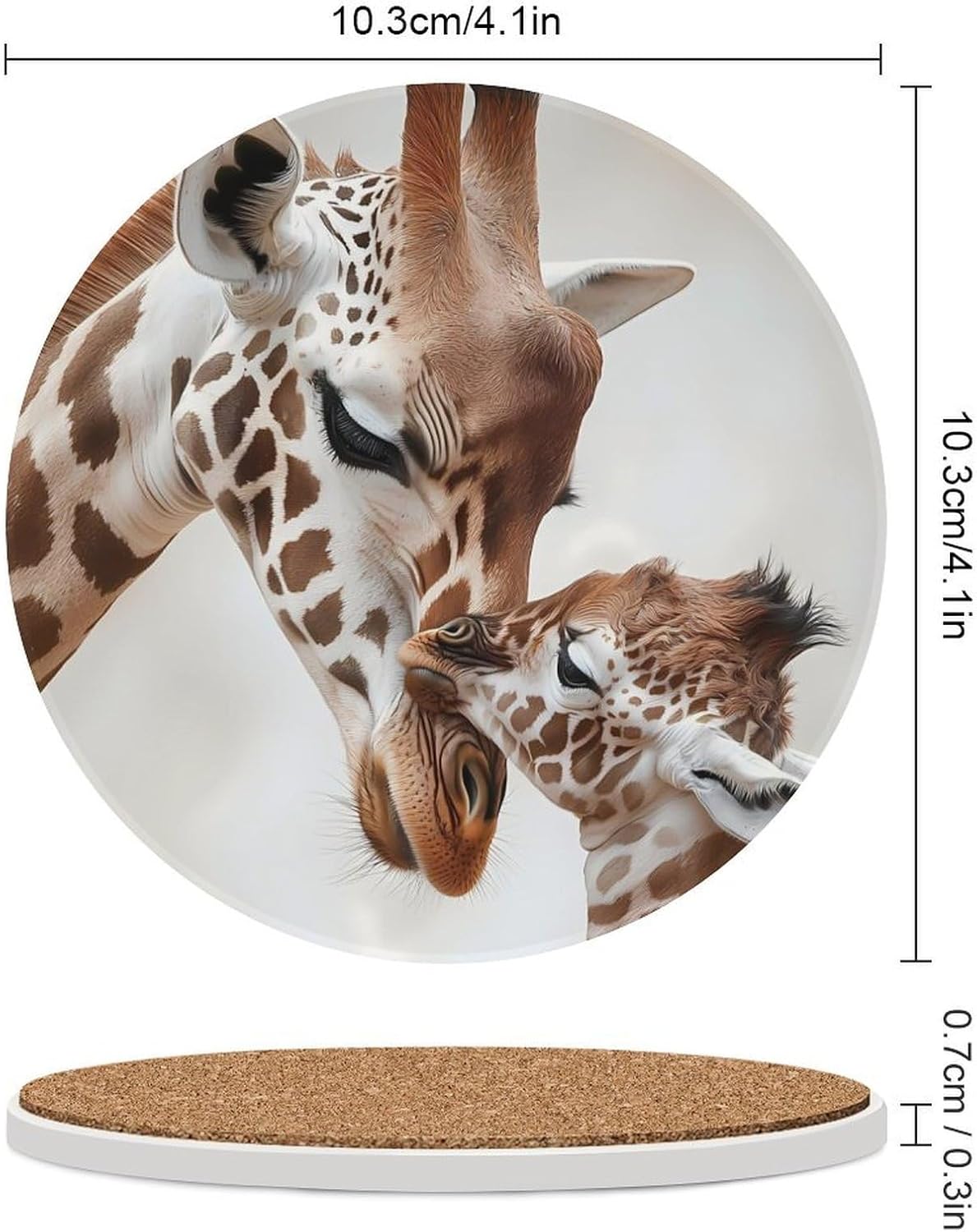 Giraffe Mama Love Little Round Ceramic Coasters for Drinks Absorbent Cup Holder Tabletop Protector with Cork Base