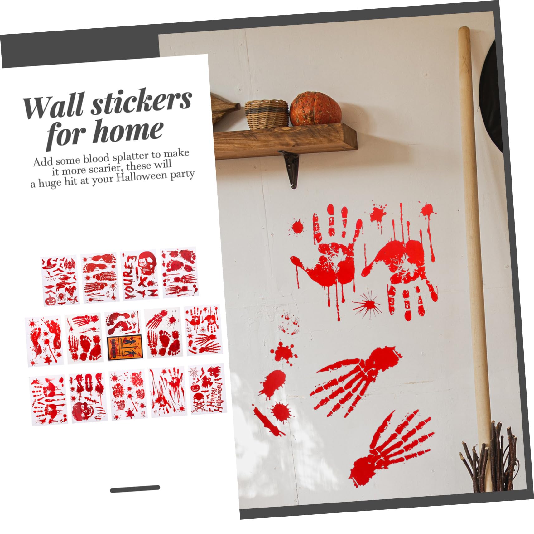 Cabilock 70 Hojas Víspera De Todos Pegatinas Sangriento Pegatinas Puerta De Terror Pegatinas Festival Decorativo Pegatinas Ventana Espeluznante Huella De Mano Material De PVC