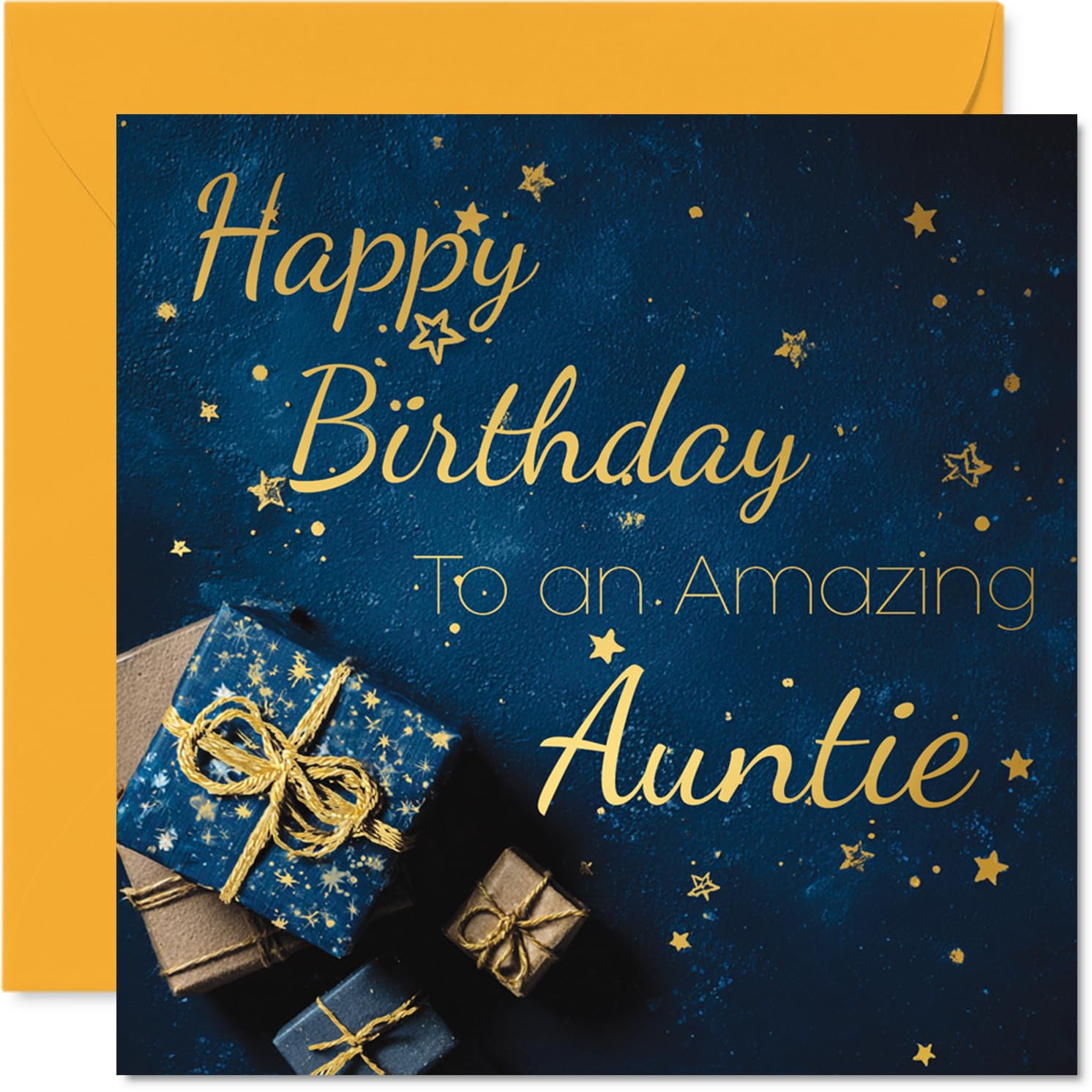Gold Aunt Birthday Card - Golden Gifts - Happy Birthday Card for Aunt from Nephew Niece, 145mm Golden Bday Greeting Cards