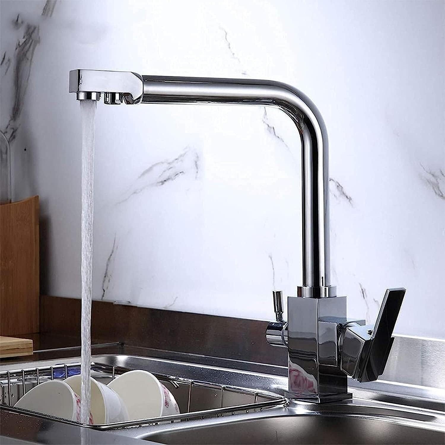 Robinet de cuisine avec double bec purificateur eau chaude et froide Black Bronze