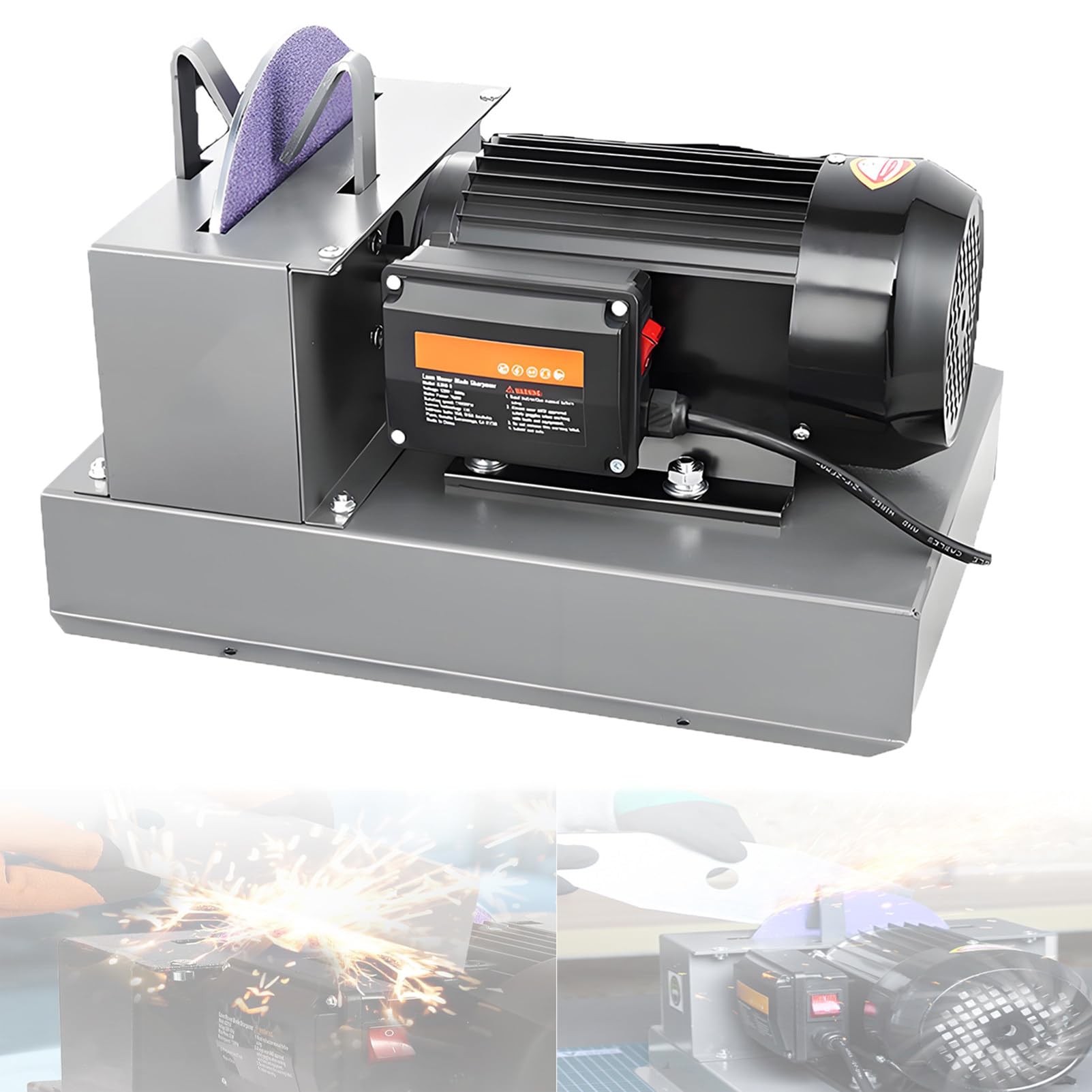 EpyGnom Lawn Mower Blade Sharpener, 2/3HP 500W 1HP 750W Bench Grinder with 2 Sandpapers 2 Brackets, 1700 RPM Powerful Bench Mower Sharpening Machine for High/Low Lift & Flat Blades 500W