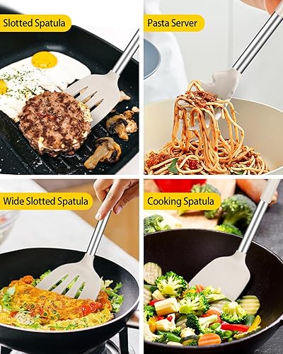 Miniatura 3 de Juego de utensilios de cocina de silicona, 8 piezas antiadherentes con mango de acero inoxidable, herramientas de cocina resistentes al calor sin