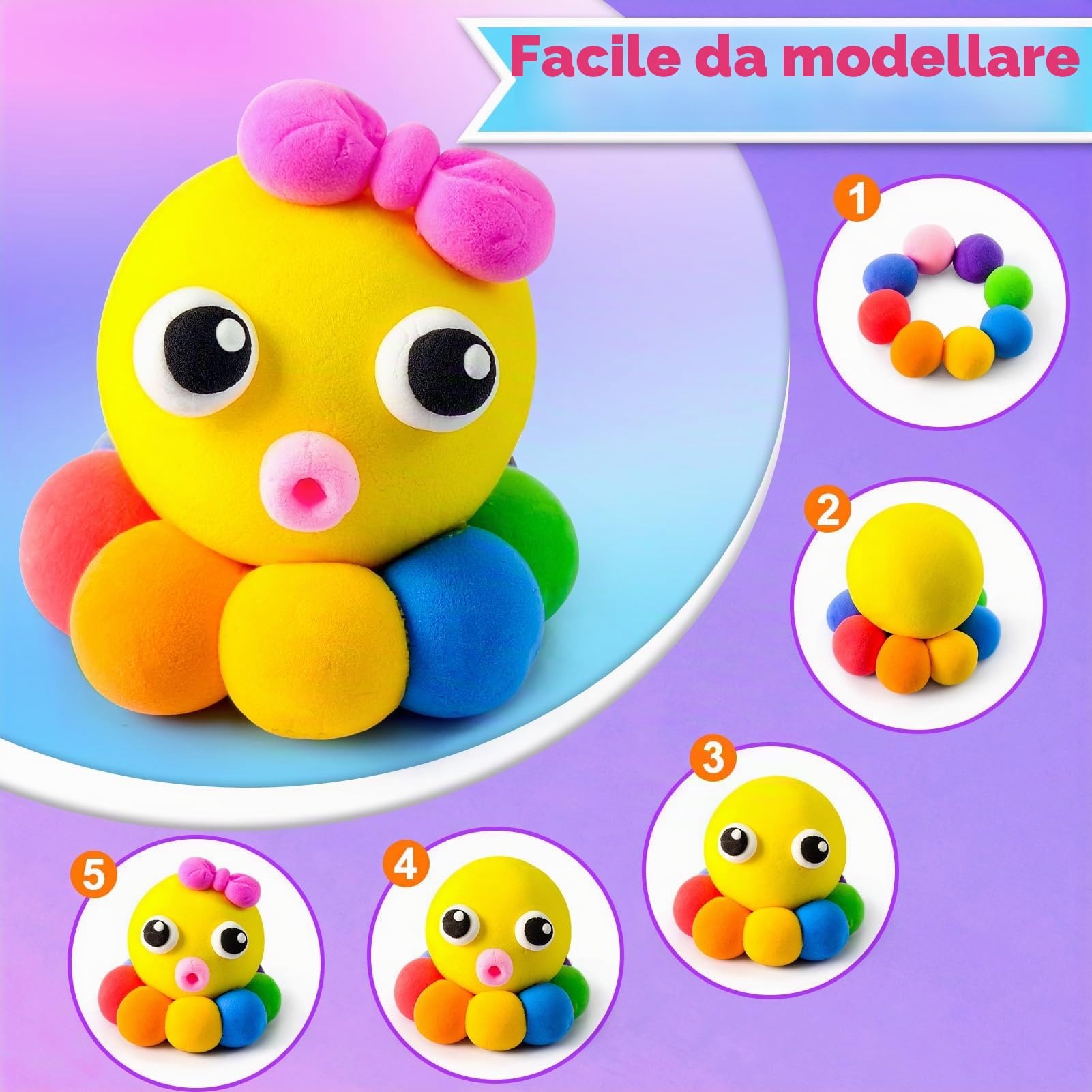 Argilla da Modellare – 52 Colori Pasta Modellabile Magica Essiccante all'Aria per Bambini, Regalo per Ragazzi e Ragazze dai 3 ai 12 Anni