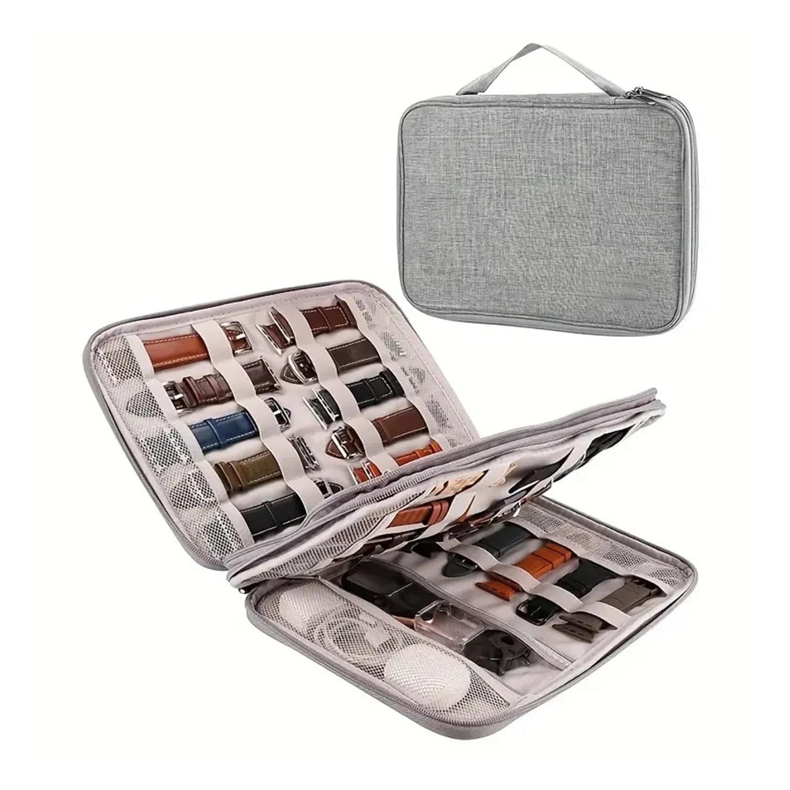 Uhrenarmband-Organizer-Etui, Reise-Aufbewahrungstasche for Smartwatch-Armband, multifunktionale, tragbare Organizer-Tasche for 35 Uhrenarmbänder zur Aufbewahrung von Uhren(Grey)