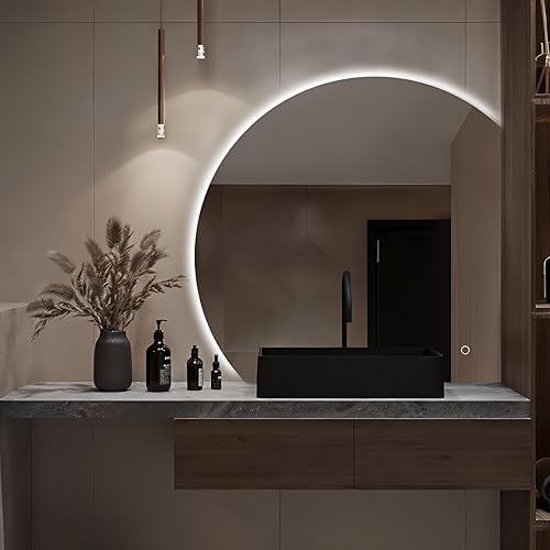 Espejo LED de baño, 30 x 22 pulgadas, rectangular, para montar en la pared, con marco de metal, espejo inteligente antiempañamiento regulable para