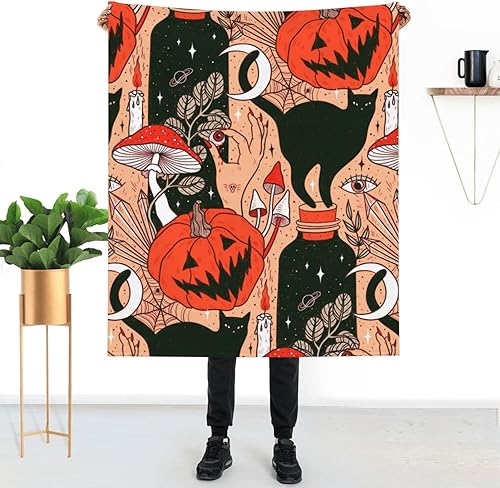Miniatura 8 de Mantas suaves de Halloween con diseño de calabaza para niños, acogedora manta de forro polar para niños para sofá y cama, regalo para niños, 50 x 60