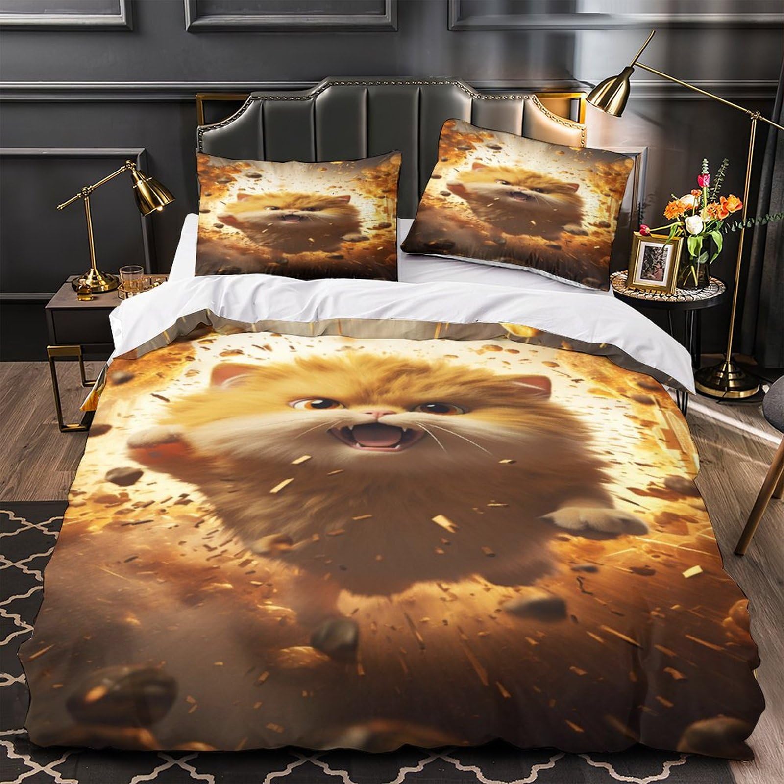 Housse de couette 220x240 parure de lit 3 pièces animaux sauvages 3D